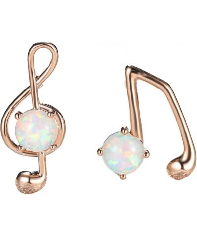 Opal Music Note Asymmetrical Stud Earrings for Women Girls White Gold Plated Round Created Opal Ear Piercing Dangle Drop Earr...