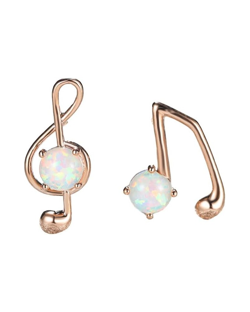 Opal Music Note Asymmetrical Stud Earrings for Women Girls White Gold Plated Round Created Opal Ear Piercing Dangle Drop Earr...