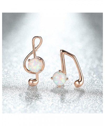 Opal Music Note Asymmetrical Stud Earrings for Women Girls White Gold Plated Round Created Opal Ear Piercing Dangle Drop Earr...