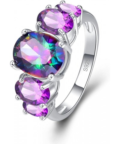 925 Silver Plated Ring Brilliant Oval Cut Citrine Wedding Engagement Ring for Women Size 8 US_11 Rainbow & Purple $5.39 Rings