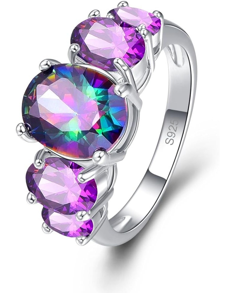 925 Silver Plated Ring Brilliant Oval Cut Citrine Wedding Engagement Ring for Women Size 8 US_11 Rainbow & Purple $5.39 Rings