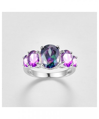 925 Silver Plated Ring Brilliant Oval Cut Citrine Wedding Engagement Ring for Women Size 8 US_11 Rainbow & Purple $5.39 Rings