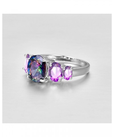 925 Silver Plated Ring Brilliant Oval Cut Citrine Wedding Engagement Ring for Women Size 8 US_11 Rainbow & Purple $5.39 Rings