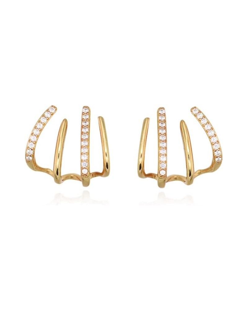 Solid 925 Sterling Silver CZ Half Hoop Earrings Huggie Hoops for Women Girls Ear Lobe Cuff Piercing Stud Earrings B-Gold $11....