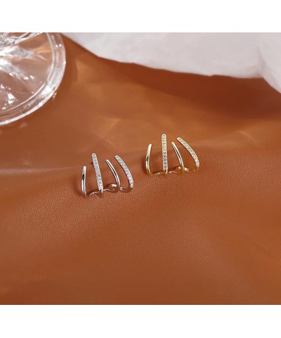 Solid 925 Sterling Silver CZ Half Hoop Earrings Huggie Hoops for Women Girls Ear Lobe Cuff Piercing Stud Earrings B-Gold $11....