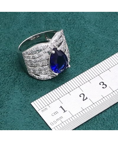 Royal Blue Sapphire 925 Sterling Silver Jewelry set for Women Bracelet Hoop Earrings Necklace pendant Ring (White 4pcs-7) Whi...