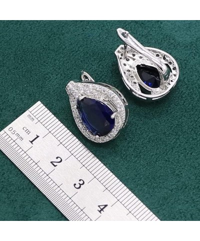 Royal Blue Sapphire 925 Sterling Silver Jewelry set for Women Bracelet Hoop Earrings Necklace pendant Ring (White 4pcs-7) Whi...