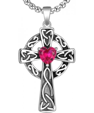 Women's Cross Pendant Necklace Sterling Silver Celtic Knot Filigree Infinity Cubic Zirconia Crucifix Jewelry 7-ruby-Jul $32.2...