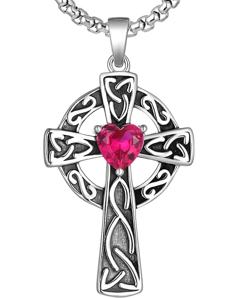 Women's Cross Pendant Necklace Sterling Silver Celtic Knot Filigree Infinity Cubic Zirconia Crucifix Jewelry 7-ruby-Jul $32.2...