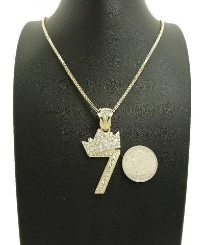 Pave Crown Tilted 1,2,3,4,5,6,7,8,9 Number Pendant 24" Box Chain Necklace in Gold Tone 7 - Gold $13.10 Necklaces