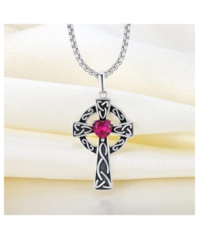 Women's Cross Pendant Necklace Sterling Silver Celtic Knot Filigree Infinity Cubic Zirconia Crucifix Jewelry 7-ruby-Jul $32.2...