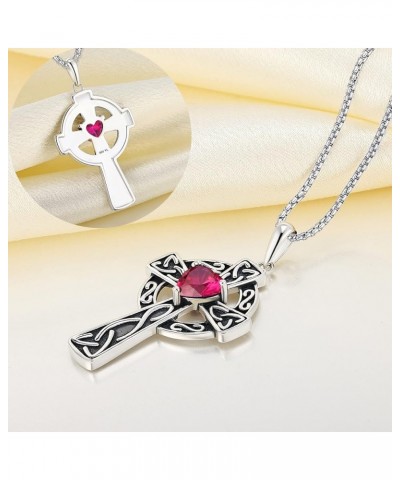 Women's Cross Pendant Necklace Sterling Silver Celtic Knot Filigree Infinity Cubic Zirconia Crucifix Jewelry 7-ruby-Jul $32.2...