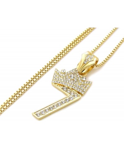 Pave Crown Tilted 1,2,3,4,5,6,7,8,9 Number Pendant 24" Box Chain Necklace in Gold Tone 7 - Gold $13.10 Necklaces