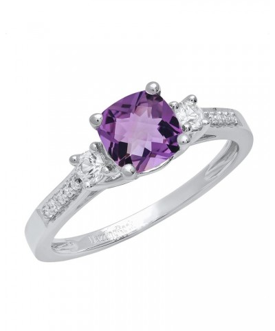 6mm Cushion Amethyst & Round White Sapphire with White Diamond 3 Stone Style Engagement Ring in 10K Gold 6.5 White Gold $95.7...