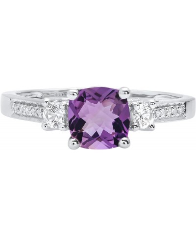 6mm Cushion Amethyst & Round White Sapphire with White Diamond 3 Stone Style Engagement Ring in 10K Gold 6.5 White Gold $95.7...