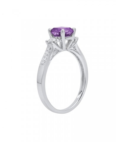 6mm Cushion Amethyst & Round White Sapphire with White Diamond 3 Stone Style Engagement Ring in 10K Gold 6.5 White Gold $95.7...