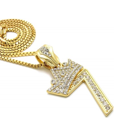 Pave Crown Tilted 1,2,3,4,5,6,7,8,9 Number Pendant 24" Box Chain Necklace in Gold Tone 7 - Gold $13.10 Necklaces