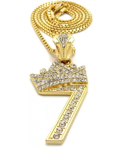 Pave Crown Tilted 1,2,3,4,5,6,7,8,9 Number Pendant 24" Box Chain Necklace in Gold Tone 7 - Gold $13.10 Necklaces