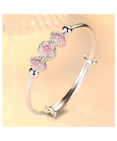 Fashion Plated S925 Sterling Silver Cherry Blossom Bracelet Bracelet Lucky Transfer Bangle Silver Beads Bangle Transfer Pink ...