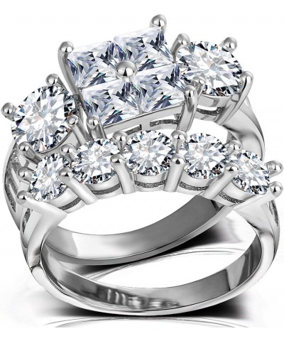 Princess Wedding Rings for Women - Brilliant Cubic Zirconia Big Engagement Bridal Sets Size 5-11 $9.89 Sets