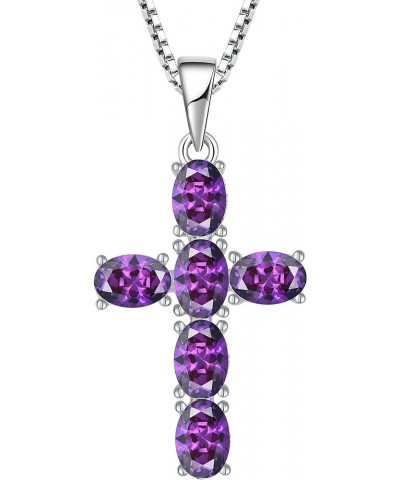 Women Necklace 925 Sterling Silver Cross Pendant Necklace with Cubic Zirconia Jewelry Gift February,Amethyst Color $28.60 Nec...