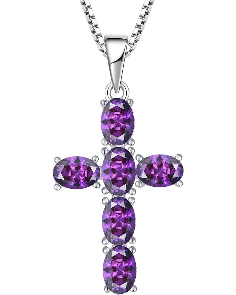 Women Necklace 925 Sterling Silver Cross Pendant Necklace with Cubic Zirconia Jewelry Gift February,Amethyst Color $28.60 Nec...