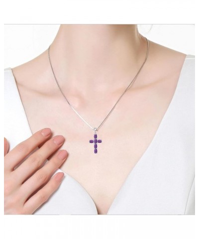 Women Necklace 925 Sterling Silver Cross Pendant Necklace with Cubic Zirconia Jewelry Gift February,Amethyst Color $28.60 Nec...