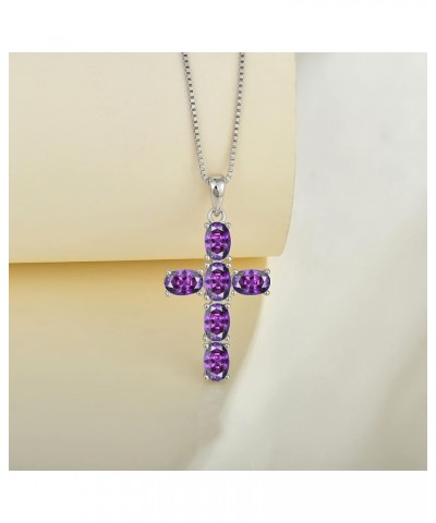 Women Necklace 925 Sterling Silver Cross Pendant Necklace with Cubic Zirconia Jewelry Gift February,Amethyst Color $28.60 Nec...