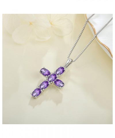 Women Necklace 925 Sterling Silver Cross Pendant Necklace with Cubic Zirconia Jewelry Gift February,Amethyst Color $28.60 Nec...