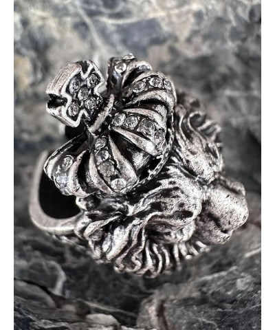 Men's Rings for Men Women Silver plated Brass Ductile Material Open Rings Adjustable Gifts for Boys Girls Lion D $5.62 Rings