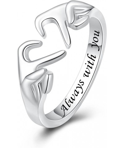 925 Sterling Silver Heart Claddagh Rings for Women Teen Girls, Adjustable White Gold Plated Ring Friendship Promise Love Hear...