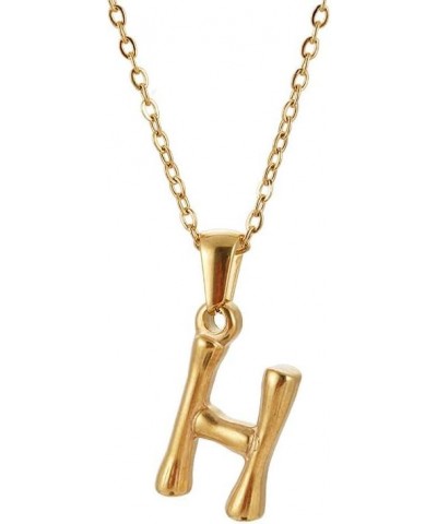 Gold Stainless Steel Initial Letter Necklace for Women Dainty Bamboo Alphabet Pendant Charms H $8.83 Necklaces