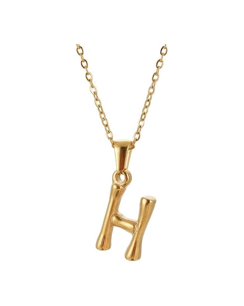 Gold Stainless Steel Initial Letter Necklace for Women Dainty Bamboo Alphabet Pendant Charms H $8.83 Necklaces