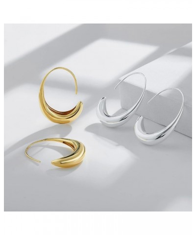 Lightweight Teardrop Hoop Earrings for Women 18k White Gold/Gold Plated Large Oval Hoop Earrings High Polished Statement Hoop...