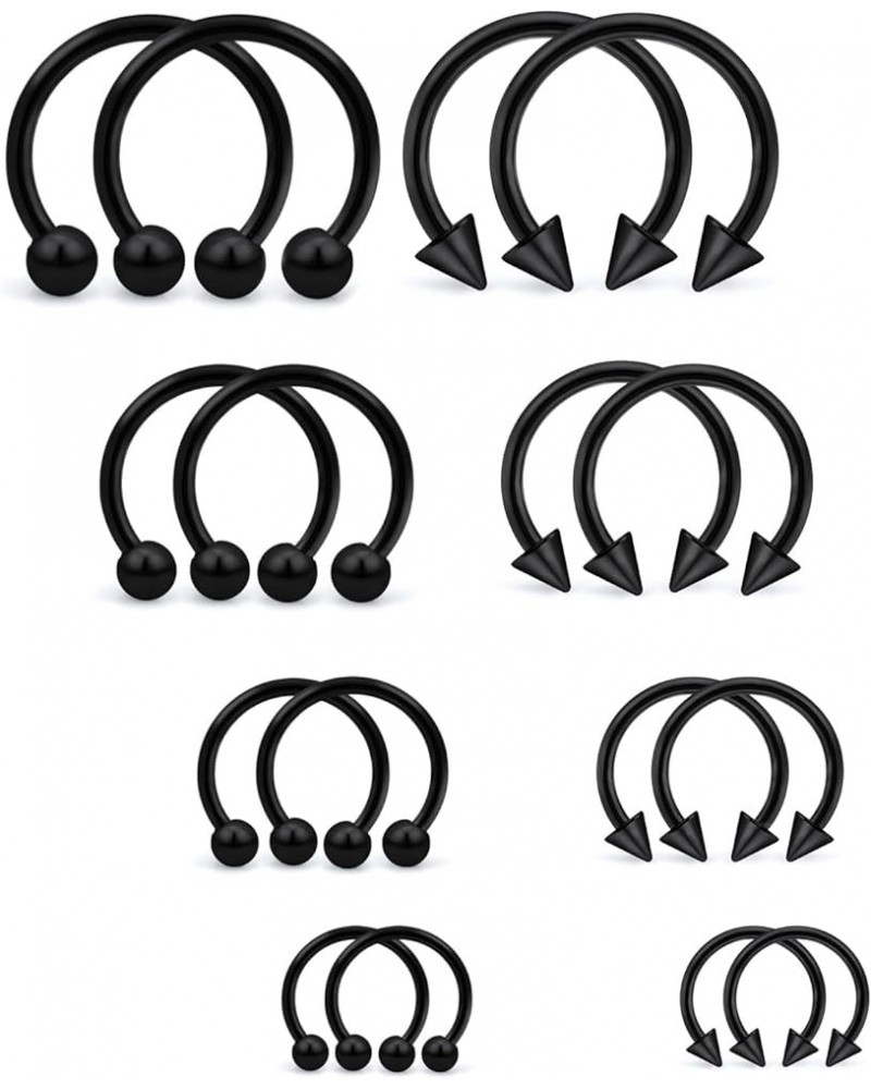 16PCS 16G Multiple Different Sizes Horseshoe Barbell Surgical Steel Nose Septum Rings Hoop Daith Earring Eyebrow Helix Vertic...