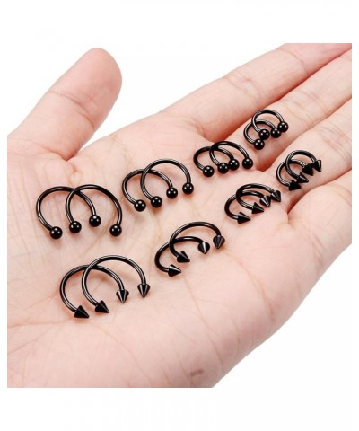 16PCS 16G Multiple Different Sizes Horseshoe Barbell Surgical Steel Nose Septum Rings Hoop Daith Earring Eyebrow Helix Vertic...