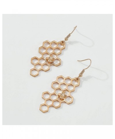 Simple Geometric Hexagon Honeycomb Beehive Dangle Earrings Creative Insect Little Bee Earrings For Women Girls gold $7.53 Ear...