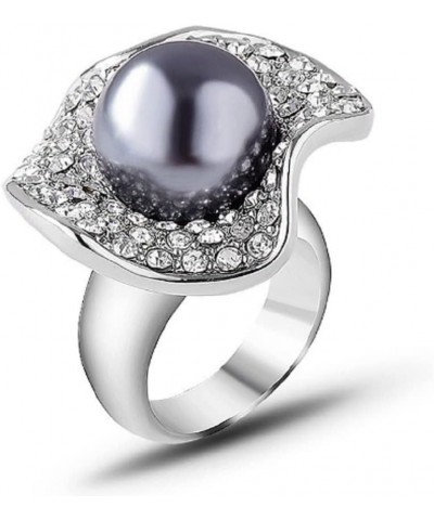 Awmnjtmgpw 925 Sterling Silver Full Diamond Pure Natural Pearl Black Pearl Fashion Creative Ring Women's Precious Jewelry Siz...