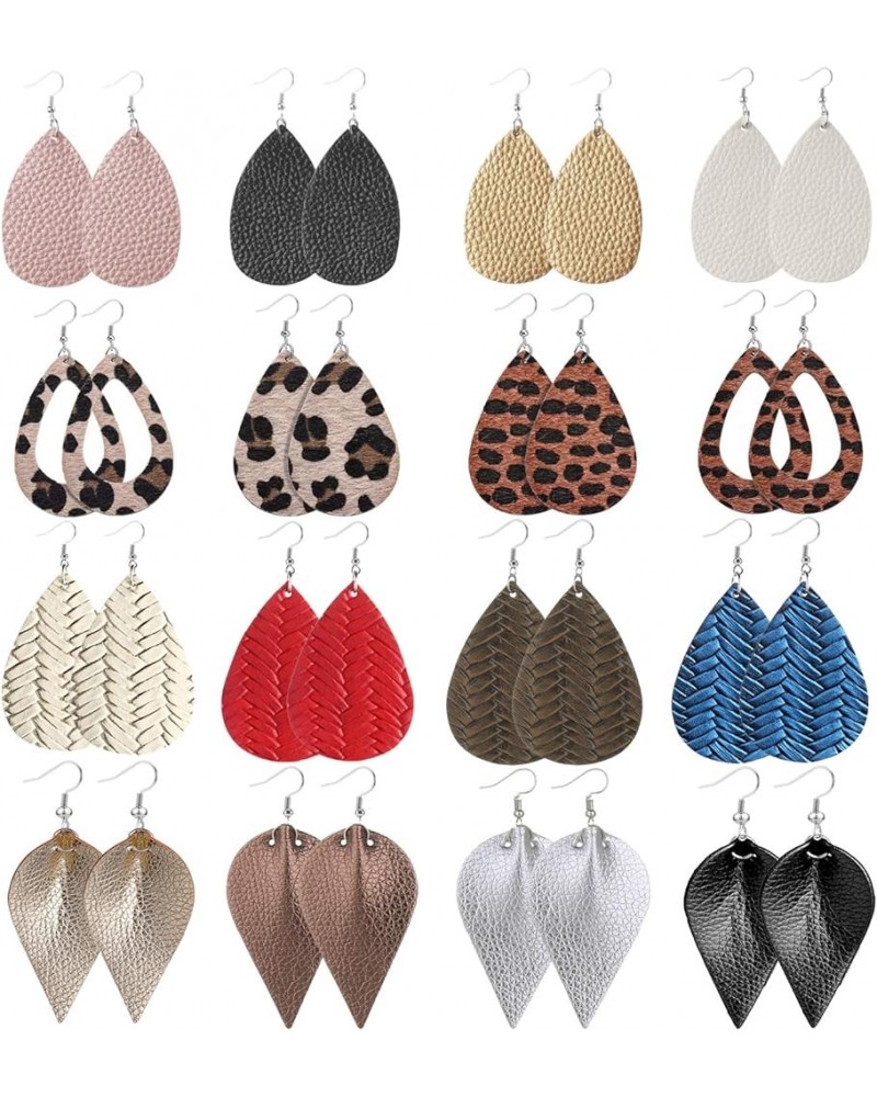 16 Pairs Leather Earrings for Women Teardrop Leaf Leopard Print Drop Earrings Lightweight Dangle Earrings Set color 2 $10.50 ...