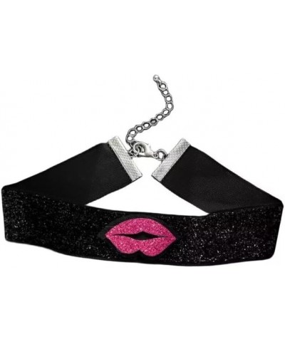 Valentine's Day Choker Necklace Punk Glitter Red Lip Hot Pink Necklace Gothic Cool For Women Girls Fashion Sparkle Jewelry Gi...