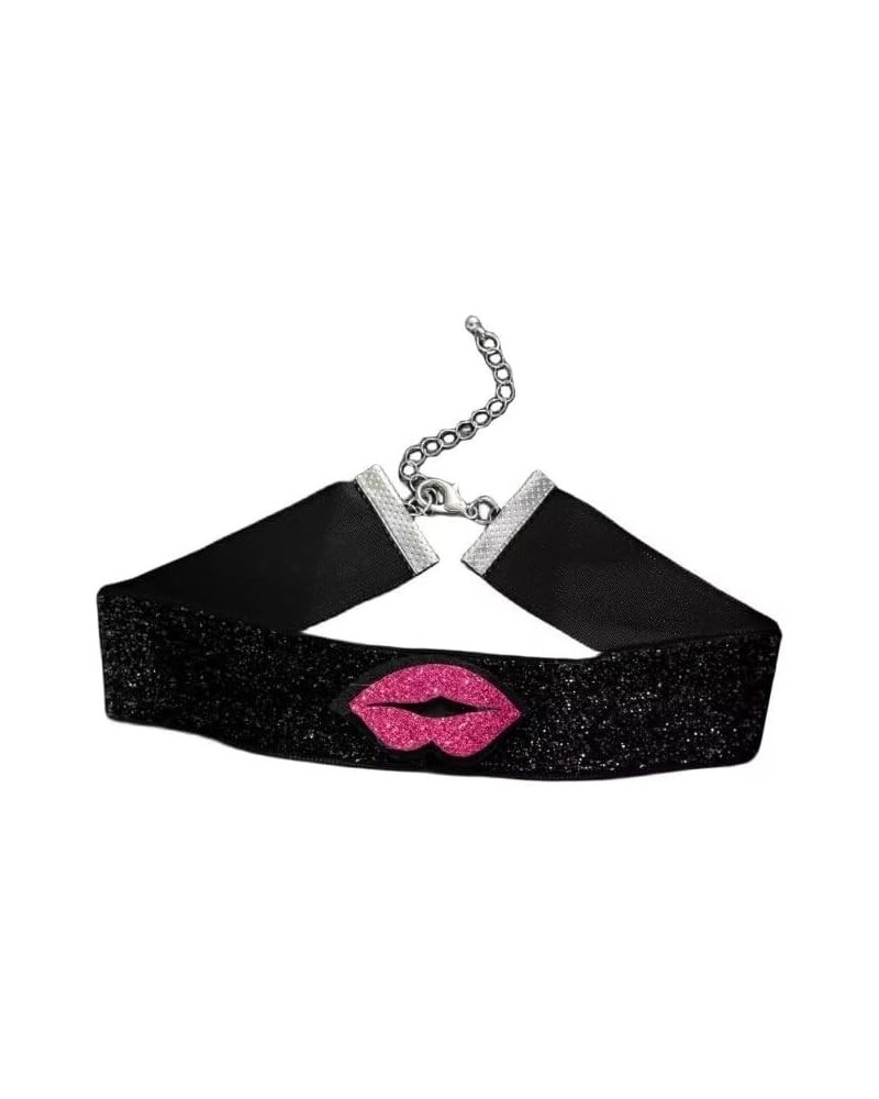 Valentine's Day Choker Necklace Punk Glitter Red Lip Hot Pink Necklace Gothic Cool For Women Girls Fashion Sparkle Jewelry Gi...