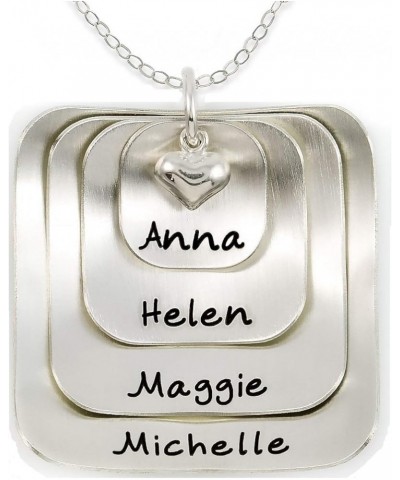 Square Lucky Four Sterling Silver Personalized Necklace Comes with 4 Customizable Charms and a Sterling Silver Heart Charm. Y...