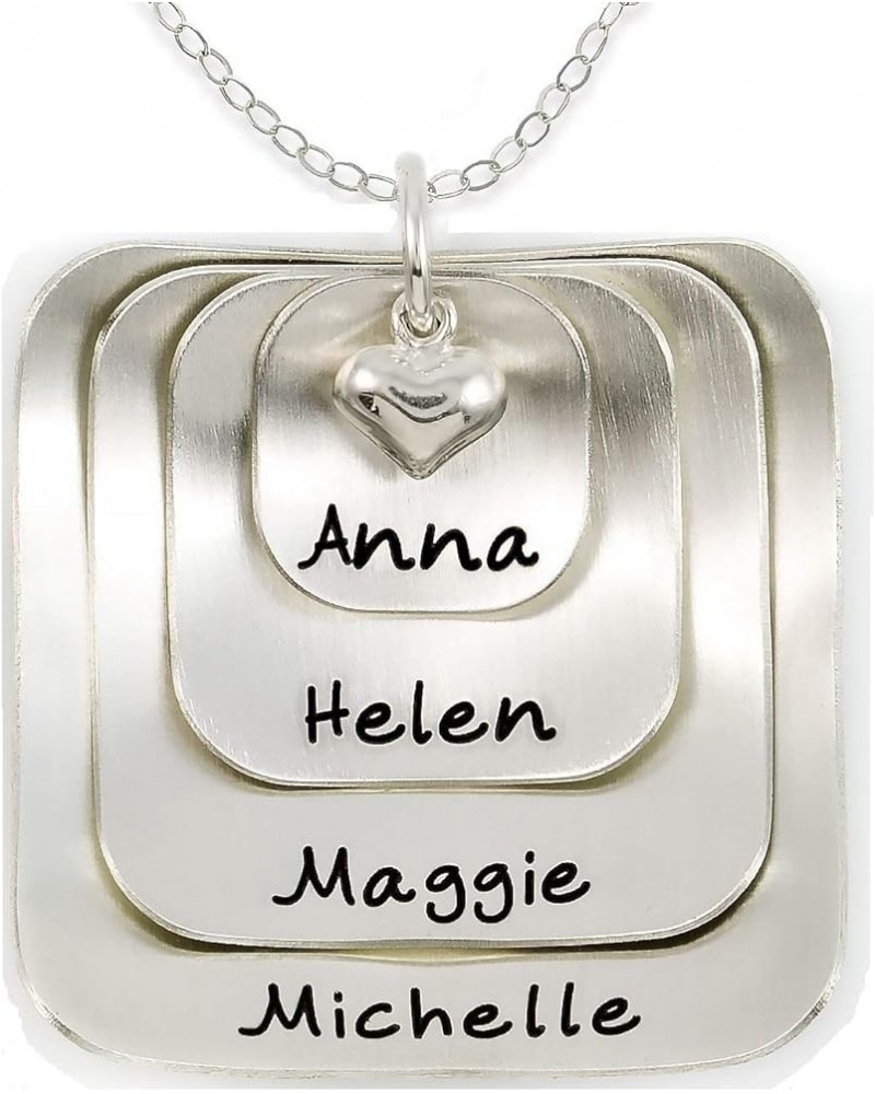 Square Lucky Four Sterling Silver Personalized Necklace Comes with 4 Customizable Charms and a Sterling Silver Heart Charm. Y...