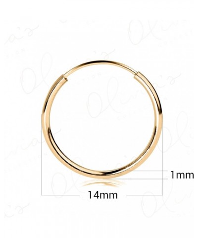 14k White or Yellow Round Gold Endless Hoop Earrings (10-20x1.0mm), Lightweight Unisex Single Piercing to Lobe,Upper-Lobe, Sn...