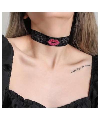 Valentine's Day Choker Necklace Punk Glitter Red Lip Hot Pink Necklace Gothic Cool For Women Girls Fashion Sparkle Jewelry Gi...