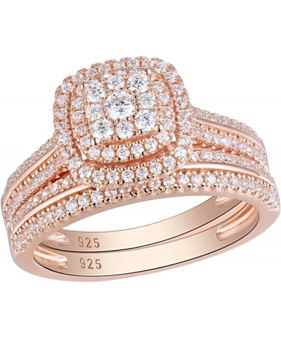 SHELOVES Womens Double Halo Rose Gold Wedding Engagement Ring Set 925 Sterling Silver Cubic Zirconia Sz 5-12 Rose Gold $21.72...