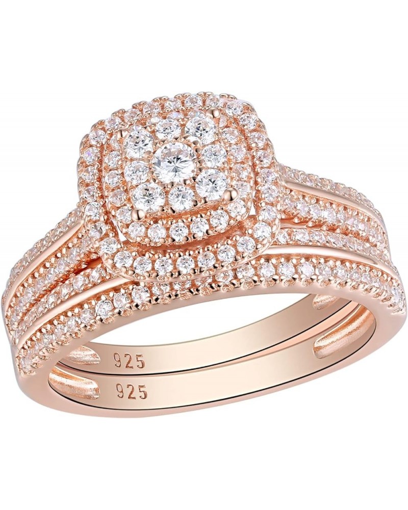 SHELOVES Womens Double Halo Rose Gold Wedding Engagement Ring Set 925 Sterling Silver Cubic Zirconia Sz 5-12 Rose Gold $21.72...