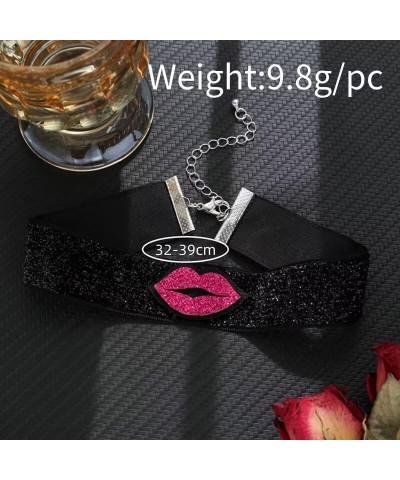 Valentine's Day Choker Necklace Punk Glitter Red Lip Hot Pink Necklace Gothic Cool For Women Girls Fashion Sparkle Jewelry Gi...