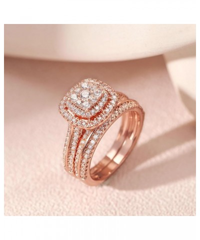 SHELOVES Womens Double Halo Rose Gold Wedding Engagement Ring Set 925 Sterling Silver Cubic Zirconia Sz 5-12 Rose Gold $21.72...