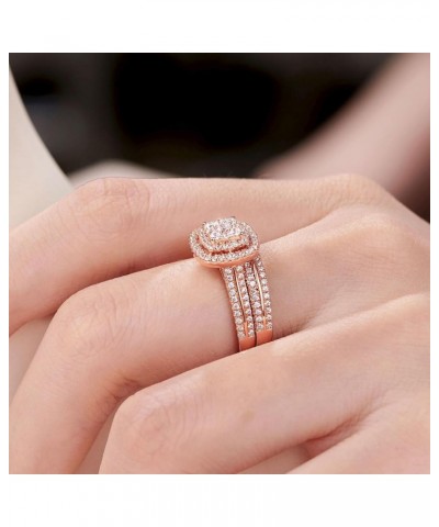 SHELOVES Womens Double Halo Rose Gold Wedding Engagement Ring Set 925 Sterling Silver Cubic Zirconia Sz 5-12 Rose Gold $21.72...